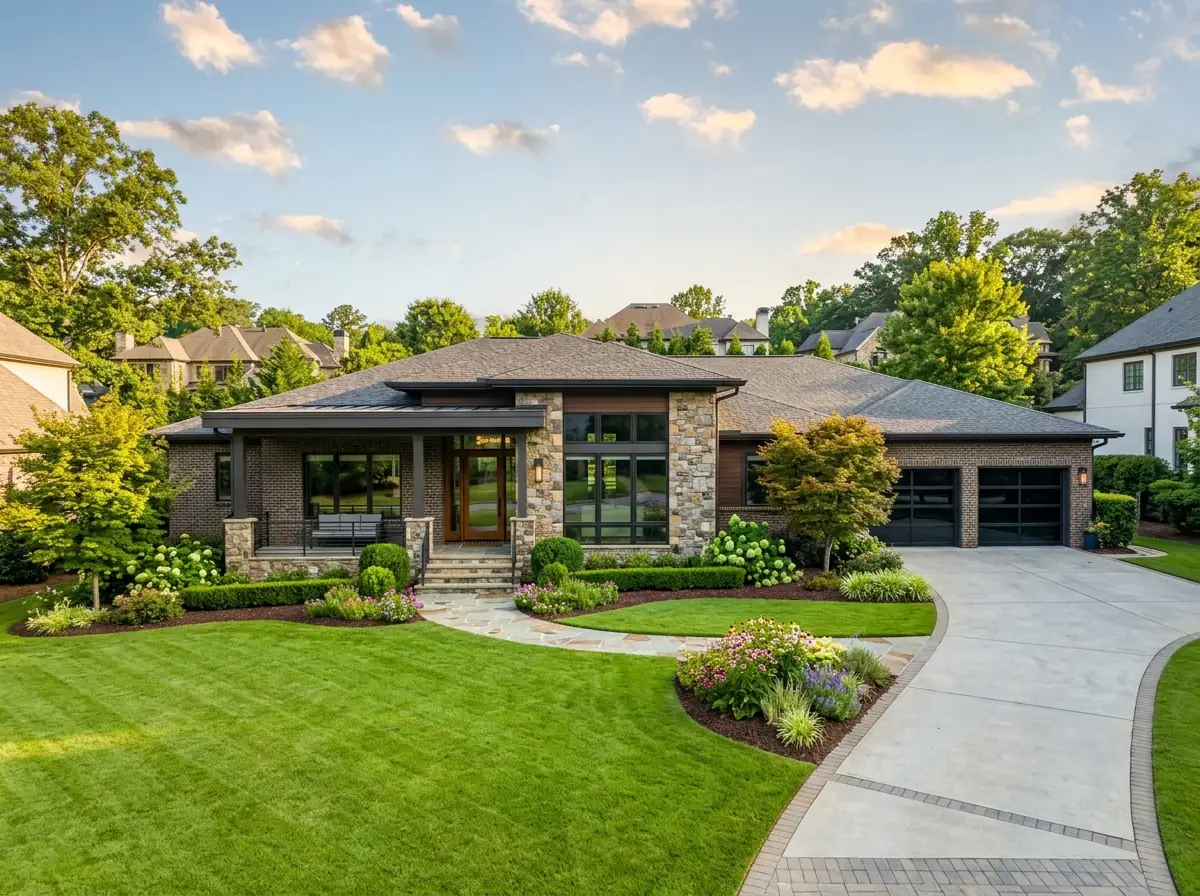 Modern single-story ranch home in suburban Atlanta